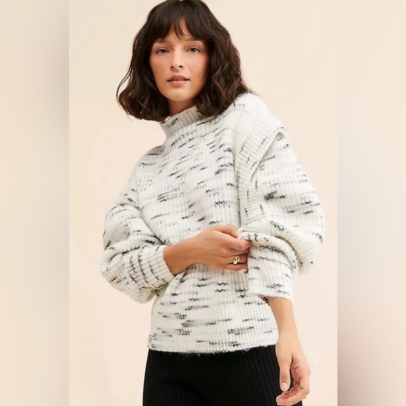 Varley Belgrave Knit Wool Balloon Sleeve Dalmatian Marled Sweater Small - Picture 1 of 10